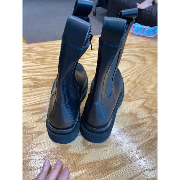 Jeffrey Campbell Chelsea Boots Triple blk Leather Side Zip Mid Calf Lug Sole S11 - Picture 3 of 4